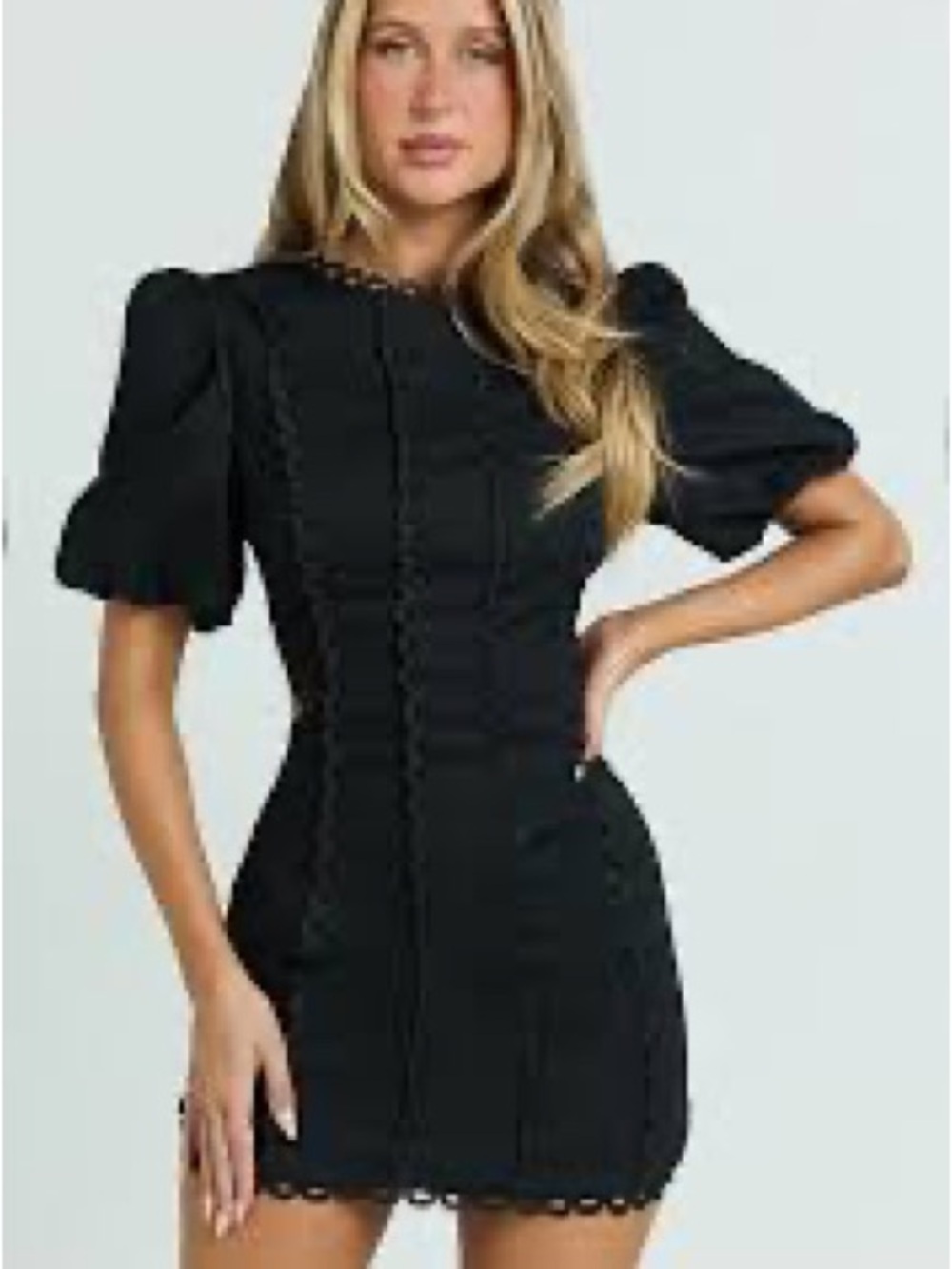 Black Puff-Sleeve Mini Dress